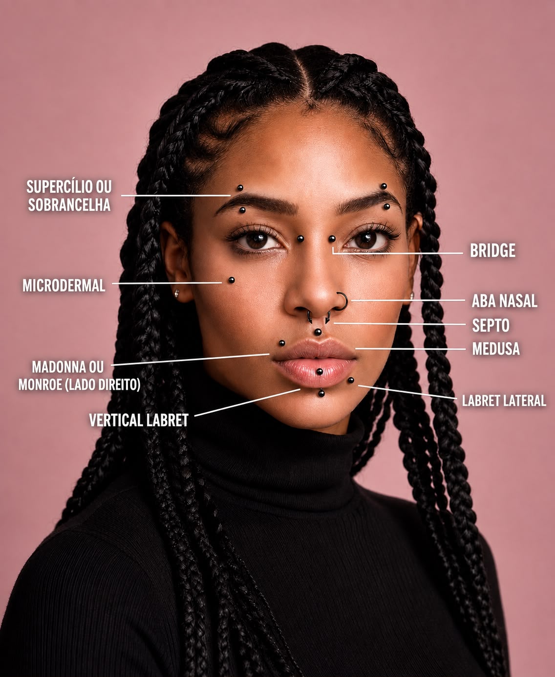 Guia com nomes e posições de piercings faciais